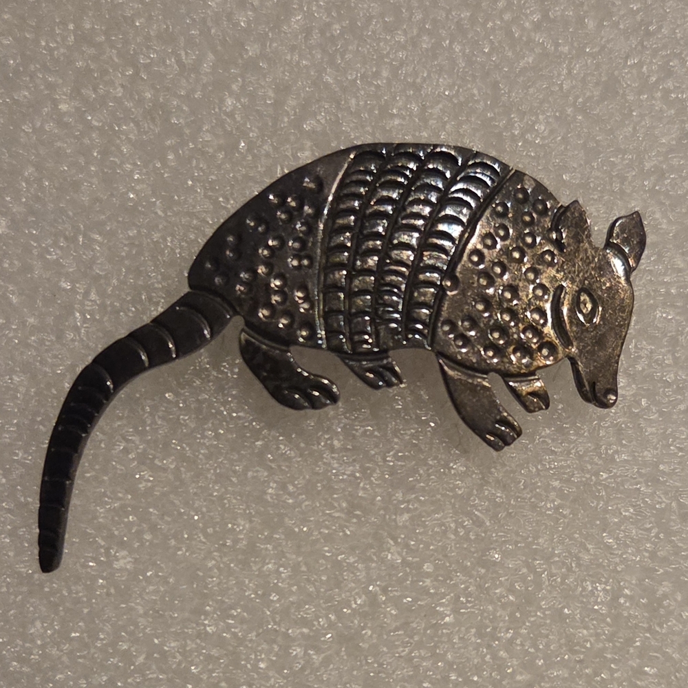 Silver Armadillo Brooch Pin - Classic Silver Tone